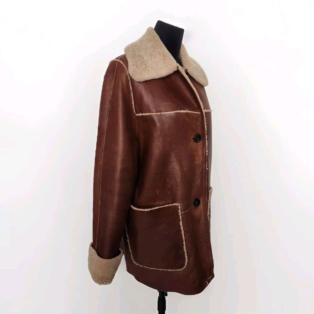 VTG Sheepskin Shearling Coat Women's 10 US 46 IT Brown Jacket Aviator EUC Italy - Picture 2 of 7